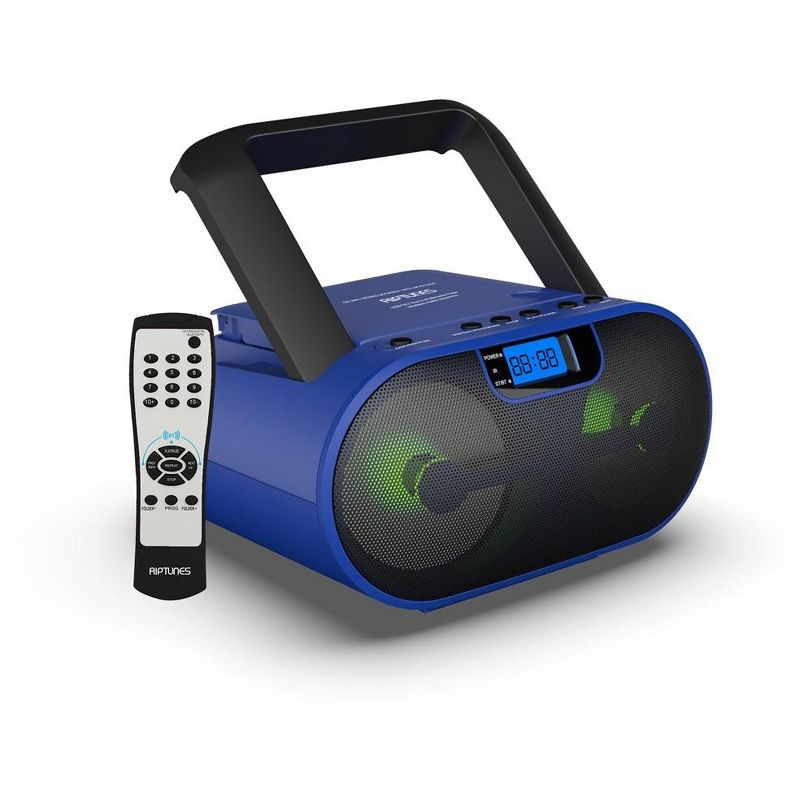 Riptunes MP3, CD, USB, SD, AM/FM Radio Boombox with Bluetooth, Remote Control Included - Blue, 1 of 5
