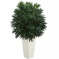 37" x 22" Artificial Double Bamboo Palm in White Tower Vase - Nearly Natural