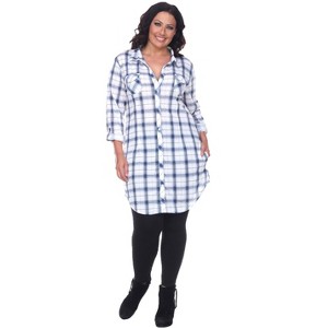 Women's Plus Size Piper Stretchy Plaid Tunic with Pockets - White Mark - 1 of 3