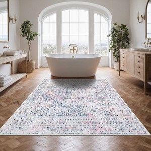 Machine Washable Rugs for Living Room Non-Slip Vintage Floral Print Distressed Throw Area Rugs for Bedroom Stain Resistant Low Pile No Shed Rug - 1 of 4