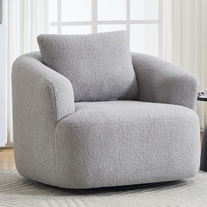 Sapphtopaz 360°Swivel Single Couches for Living Room Teddy Upholstered Round Couch with Pillow High-Resilience Sponge Sofa Chair for Bedroom - 1 of 4