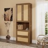72.8" Tall 2-Door Bookshelf with USB Port, 2 Drawers & Rattan Design, Walnut/Natural - ModernLuxe - 2 of 4