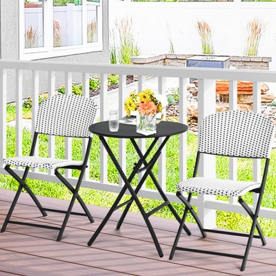 Black and White Rattan Folding Bistro Set with Round Table