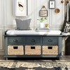 NicBex Storage Bench with 3 Drawers,Rustic Shoe Bench with 3 Rattan Baskets for Living Room,Entryway - 2 of 4