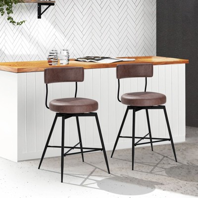 Hyleory 27"Upholstered Swivel Bar Stool Set of 2 with Padded Seat & Backrest Metal Frame, Accent Chair for Kitchen or Dining Room