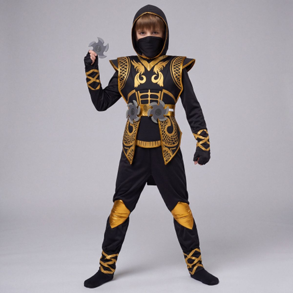 Joyfy Kids' Golden Ninja Halloween Costume Set with Accessories Toys for Kung Fu Outfit Halloween Party
