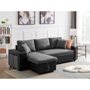 Streamdale 92.5" Linen Reversible Sleeper Sectional Sofa with storage and 2 stools Steel Gray - 1 of 4