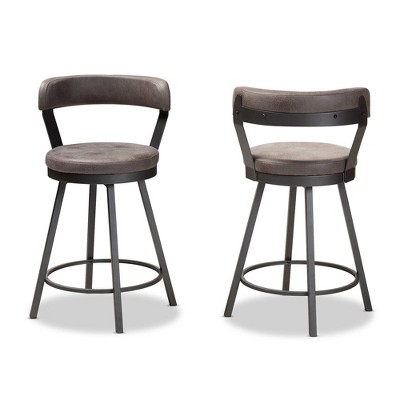 Arcene Gray Swivel Wood and Metal Counter Stool Set