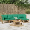 vidaXL Bamboo Patio Lounge Set - 6 Piece Outdoor Furniture with Green Cushions, Comfortable and Modular Design, Great for Gardens, Decks, and Patios - 2 of 4
