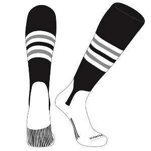 PEAR SOX OTC Baseball Softball Stirrup Socks (F, 5in) Black, White, Silver - 1 of 3