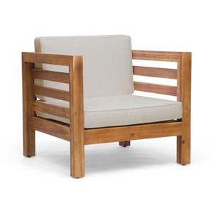 Christopher Knight Home Oana Outdoor Acacia Wood Club Chair with Cushion - 1 of 4
