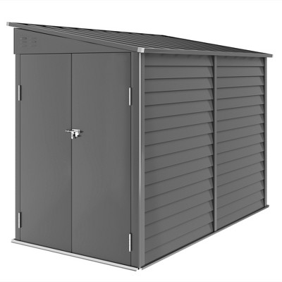 Dark Gray Steel Outdoor Storage Shed with Windows and Lockable Doors