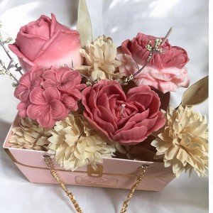 Glow Grace Decorative Flower Candle Gift Box Set, Scented Wax Roses with Gold Chain Handle, Pink Basket - 1 of 4