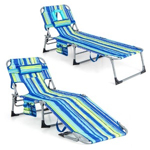 Costway Set of 2 Beach Chaise Lounge Chair Folding Reclining Chair with Facing Hole Black/Blue/Grey/Blue&Green/Turquoise/Light Pink - 1 of 4