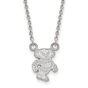 Black Bow Jewelry 14k White Gold Wisconsin Badgers NCAA Necklace 18 Inch - 1 of 4