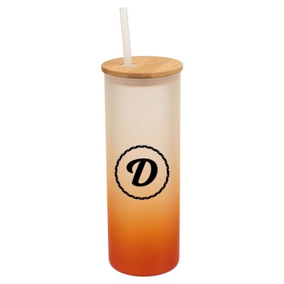 Elanze Designs D Monogram Letter Initial Rope Circle Wrap-Around Design 25 Ounce Frosted Gradient Glass On-The-Go Coffee Travel Skinny Tumbler Mug