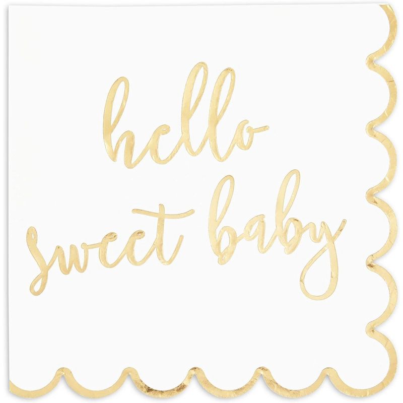 Sparkle and Bash 50 Pack Scalloped Hello Sweet Baby Napkins for Baby Shower Decorations, 6.3 In, 1 of 6