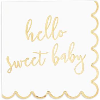 Sparkle and Bash 50 Pack Scalloped Hello Sweet Baby Napkins for Baby Shower Decorations, 6.3 In