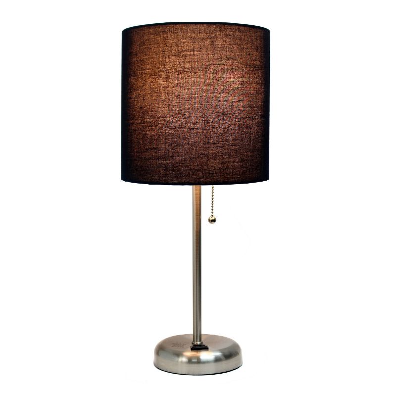19.5" Bedside Power Outlet Base Metal Table Desk Lamp Brushed Steel with Fabric Shade - Creekwood Home, 6 of 10