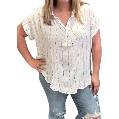 Women's Button Back Stripe Top - Sew In Love