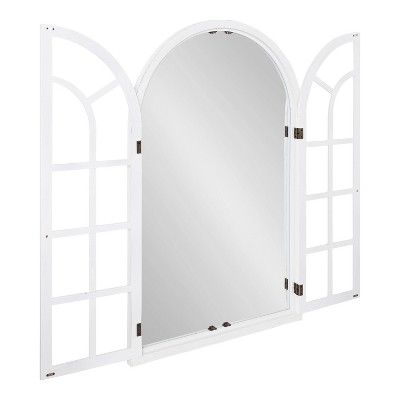 Rustic White Wood Windowpane Arch Vanity Mirror