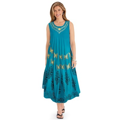 Collections Etc Embroidered Gold Butterfly Border Easy Fir Sleeveless Dress