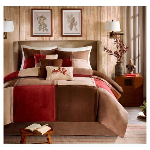 Комплект с одеялом Madison Park 7pc Queen Warren Microsuede Comforter Set - Red, Polyester Faux Suede, Includes Bed Skirt & Decorative Pillows, цвет: Красный