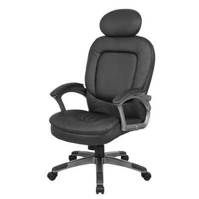 Pewter Finish High-Back Executive Leather Swivel Chair with Pillow Top