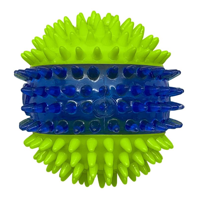 NERF 2.7&#34; Translucent TPR 3-Part Spike LED and Squeak Ball Dog Toy - Green/Blue, 3 of 6