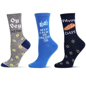 MeMoi Women's 3 Pair Pack Hanukkah Crew Socks - 1 of 3