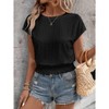Women's Summer Eyelet Embroidered Short Sleeve Blouse with Smocked Waist Casual Crew Neck Top - 4 of 4