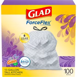 Glad ForceFlex Tall Kitchen Drawstring Trash Bags - Febreze Mediterranean Lavender - 13 Gallon/100ct