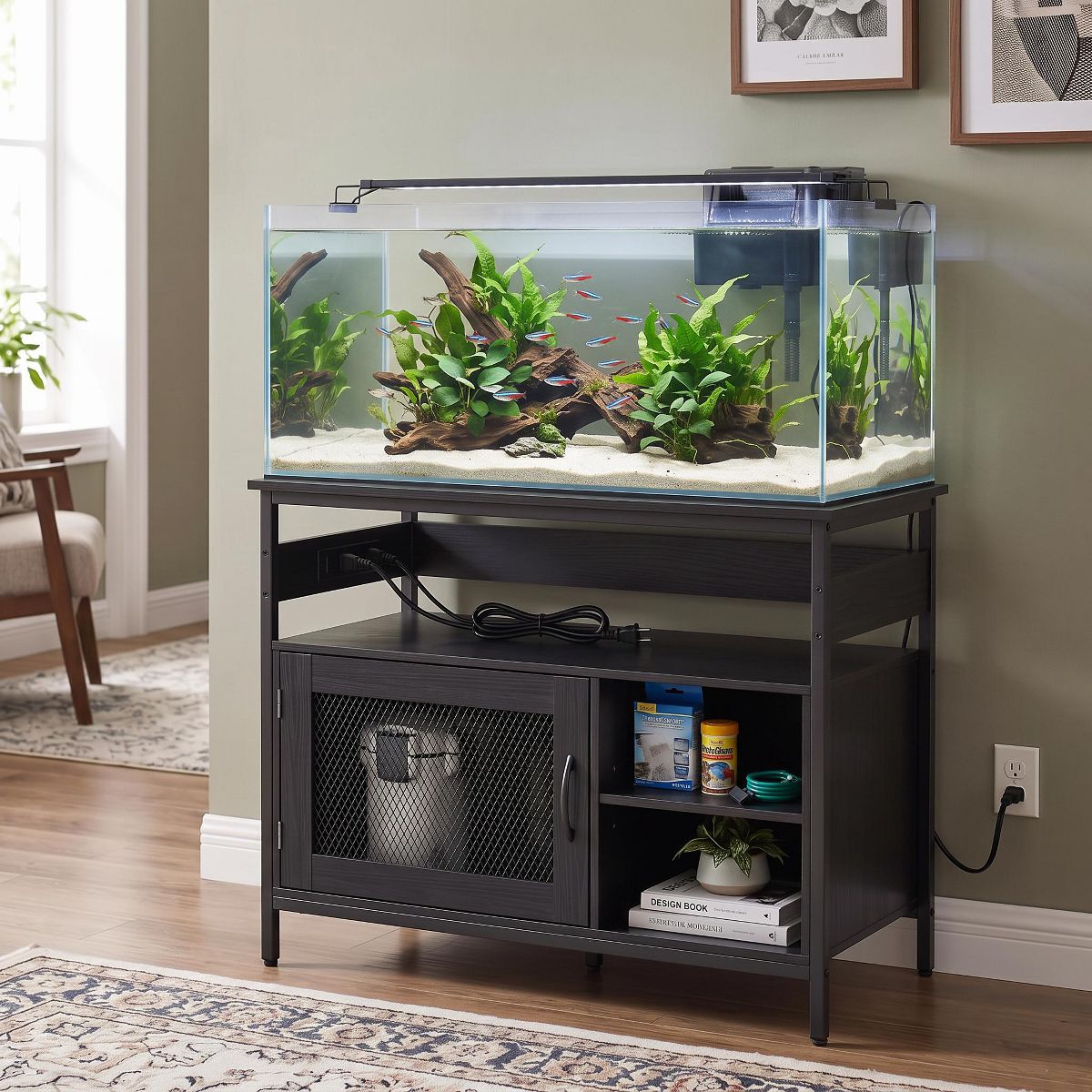 Fish Tank Stand, Aquarium Stand with storage cabinet, Heavy Duty Terrarium Stand for Home Office Fish Tank Shelf