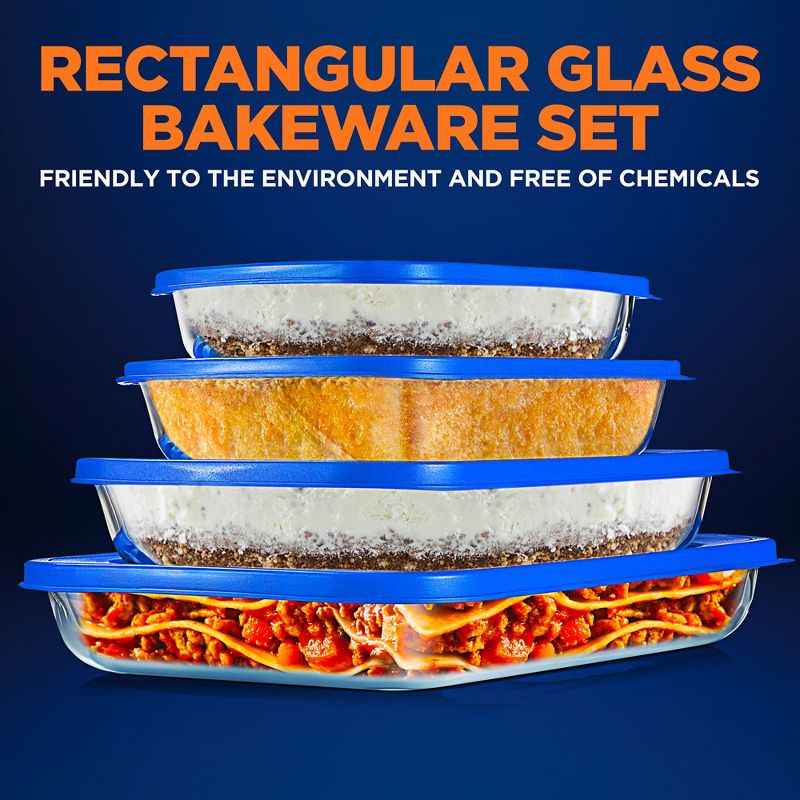 NutriChef 4 Sets Glass Bakeware - High Borosilicate Rectangular Glass Baking Dish w/ Blue BPA-Free Lids, Freezer-to-Oven Home Kitchen Bake Casserole, 3 of 5