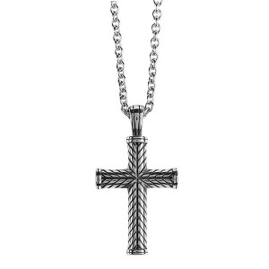 Dicksons Wheat Engraved Cross Pendant Men's 24 Inch Silver Plated Stainless Steel Everyday Necklace on Display Card - 1 of 4