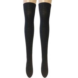 Wrapables Women's Ribbed Knee High Boot Socks, Black - 1 of 2