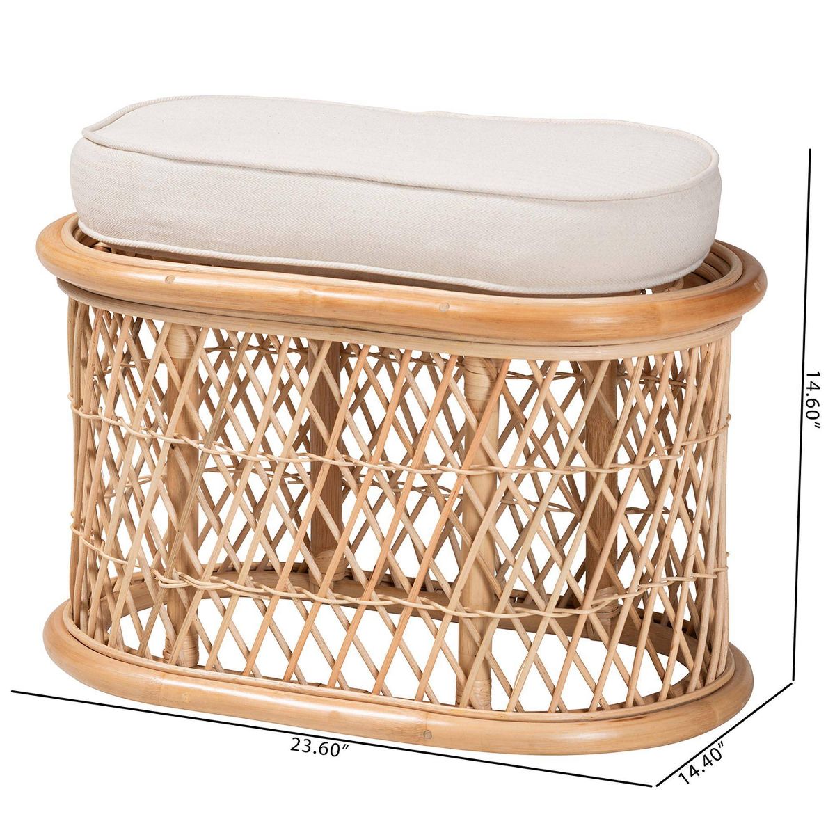 bali & pari Ladonna Natural Rattan Ottoman Footstool Natural: Upholstered Indoor Bench, Oval Shape, No Assembly Required - thumbnail 9
