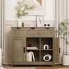Okak Versatile Bathroom Storage Cabinet,Bedroom & Living Room, Floor Cabinet with 3 Drawers, 2 Cubbies & 3 Doors, Accent Cabinet - 2 of 4