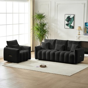 2-piece Teddy Fabric Modern Oversized Sofa Set with Pillows, Cushions, and Solid Wood Frame - 1 of 4