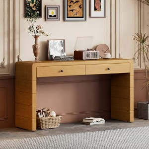Curved Wooden Console Table with Storage, Rustic Farmhouse Entryway Table with 2 Drawers for Hallway & Living Room - ModernLuxe - 1 of 4