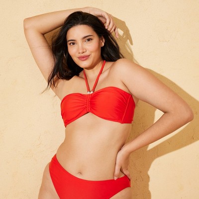 Shade & Shore Women's Beaded Halter Bandeau Bikini Top- Shade & Shore™ Red M — фото 4