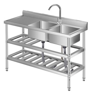 Stainless Steel Utility Sink – Silver Double/Single Bowl with 360° Gooseneck Faucet for Indoor/Outdoor Use - 1 of 4