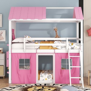 NicBex Twin Size Bunk Bed Roof Shape Loft Bed Pine Bed Frame with Windows, Sills, Tent, Inclined Ladder and Guardrail, No Box Spring Required - 1 of 4
