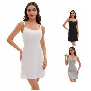 INSPIRE CHIC Women's 3 Packs Adjustable Spaghetti Strap Underdress Full Slips with Built-in Bra Shapewear - 1 of 4