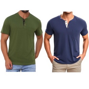 INSPIRE CHIC Men's Summer Short Sleeve Button Basic Henley T-Shirts 2 Packs - 1 of 4