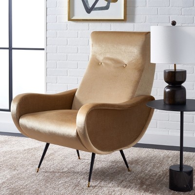 Elicia Transitional Camel Velvet Accent Chair with Gold Cap Legs
