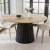 PexFix 52" Wood Round Dining Table Kitchen Table for 4-6 with Arc-Shaped Edge Top & Textured Tapered Base for Living/Dining Room Coffee Office Natural - 2 of 4