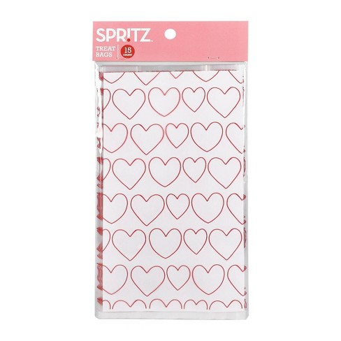 12 VALENTINE'S DAY Party bag CELLO Cellophane Goody Treat HEART PRINT candy BAGS 