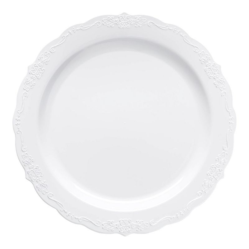 Smarty Had A Party 10" White with Silver Vintage Rim Round Disposable Plastic Dinner Plates (120 Plates), 1 of 7
