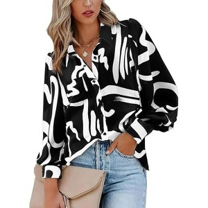 Zeagoo Womens Shirts Button Down Printed Lantern Long Sleeve Blouse Fashion Casual Tops - 1 of 4